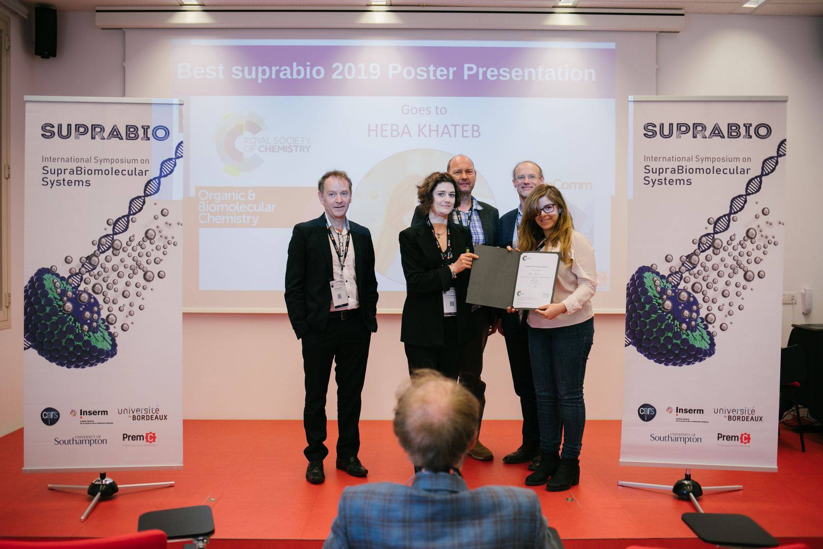 iNANO PhD student Heba Khateb receives Organic & Biomolecular Chemistry Prize at International Symposium on Suprabiomolecular Systems (SupraBio 2019) in Barcelona on 15-17 May 2019. Photo by courtesy of Heba Khateb.